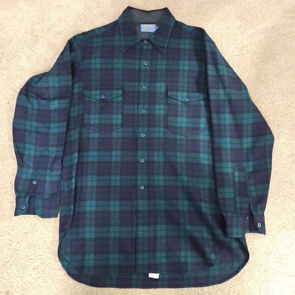 Pendleton Other - Pendleton Shirt Mens 17 Long Green Blue 100% Wool Black Watch Plaid Tartan